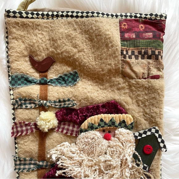 Embellished Primitive Christmas Stocking - Santa Holding Birdhouse - Picture 3 of 6